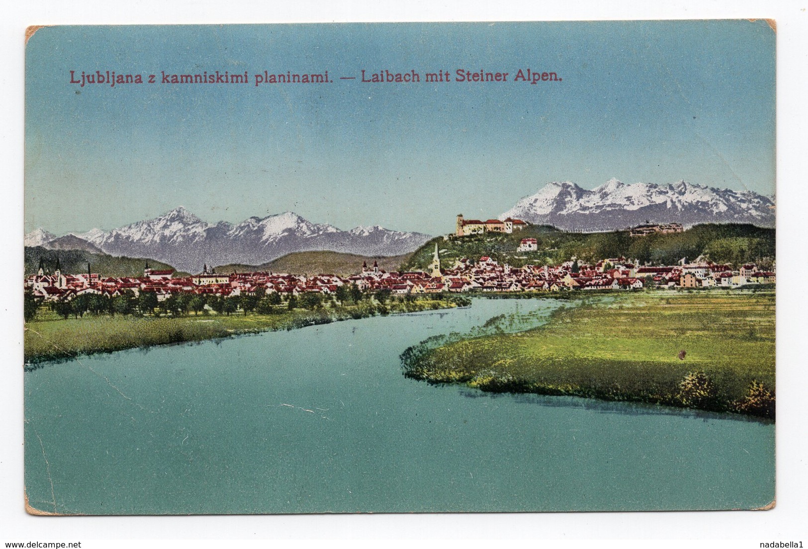 1920 YUGOSLAVIA, SLOVENIA, LJUBLJANA, RIVER SAVA  WITH STEINER ALPS,ILLUSTRATED POSTCARD, USED - Slovenia