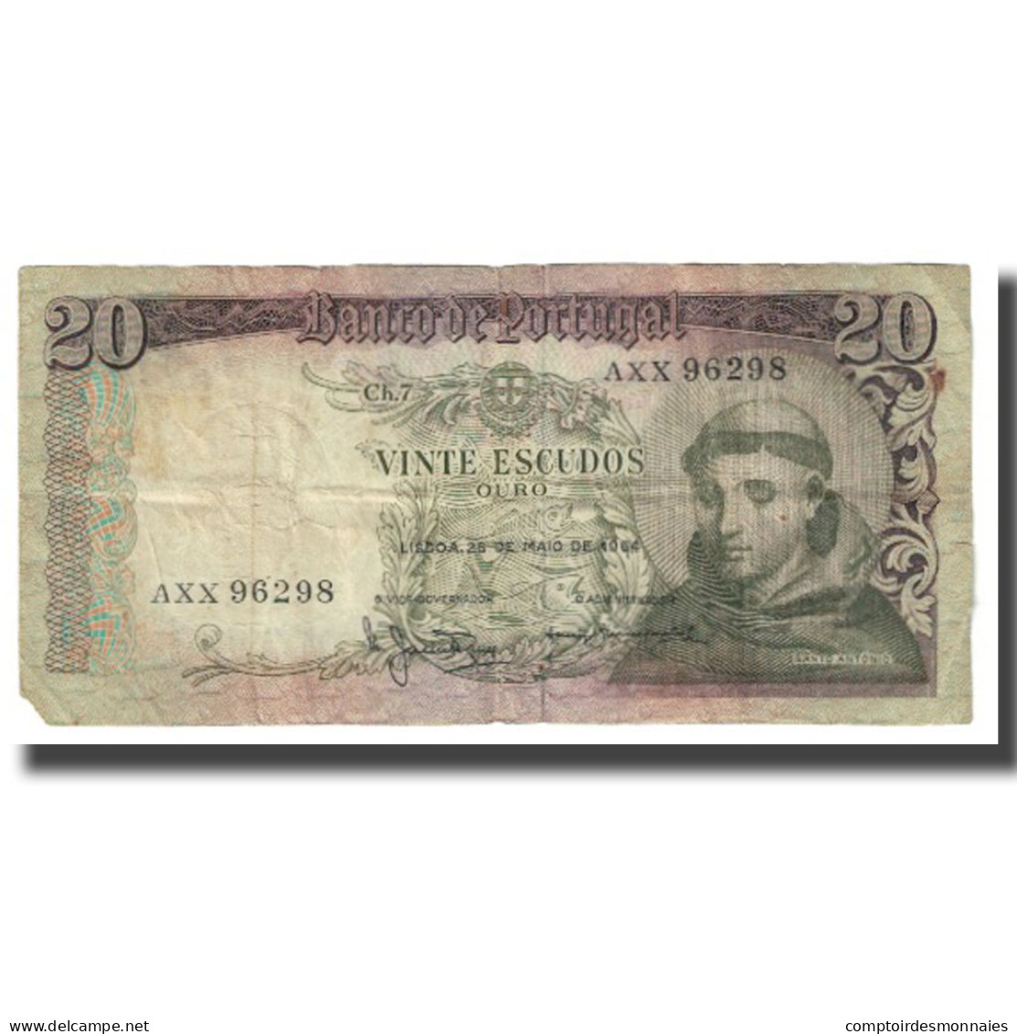 Billet, Portugal, 20 Escudos, 1964, 1964-05-26, KM:167a, TB - Portugal