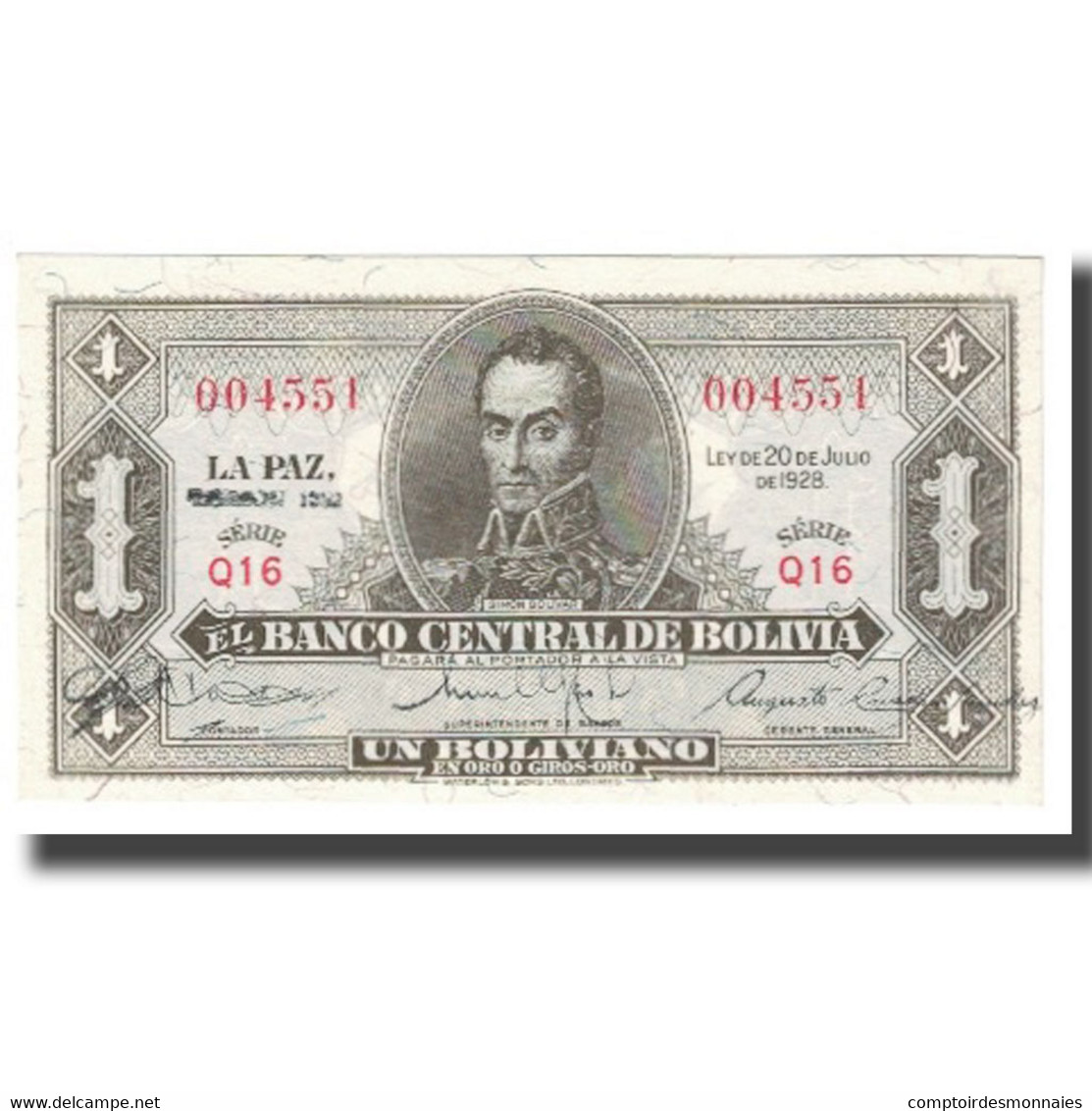 Billet, Bolivie, 1 Boliviano, 1928, 1928-07-20, KM:128a, NEUF - Bolivie