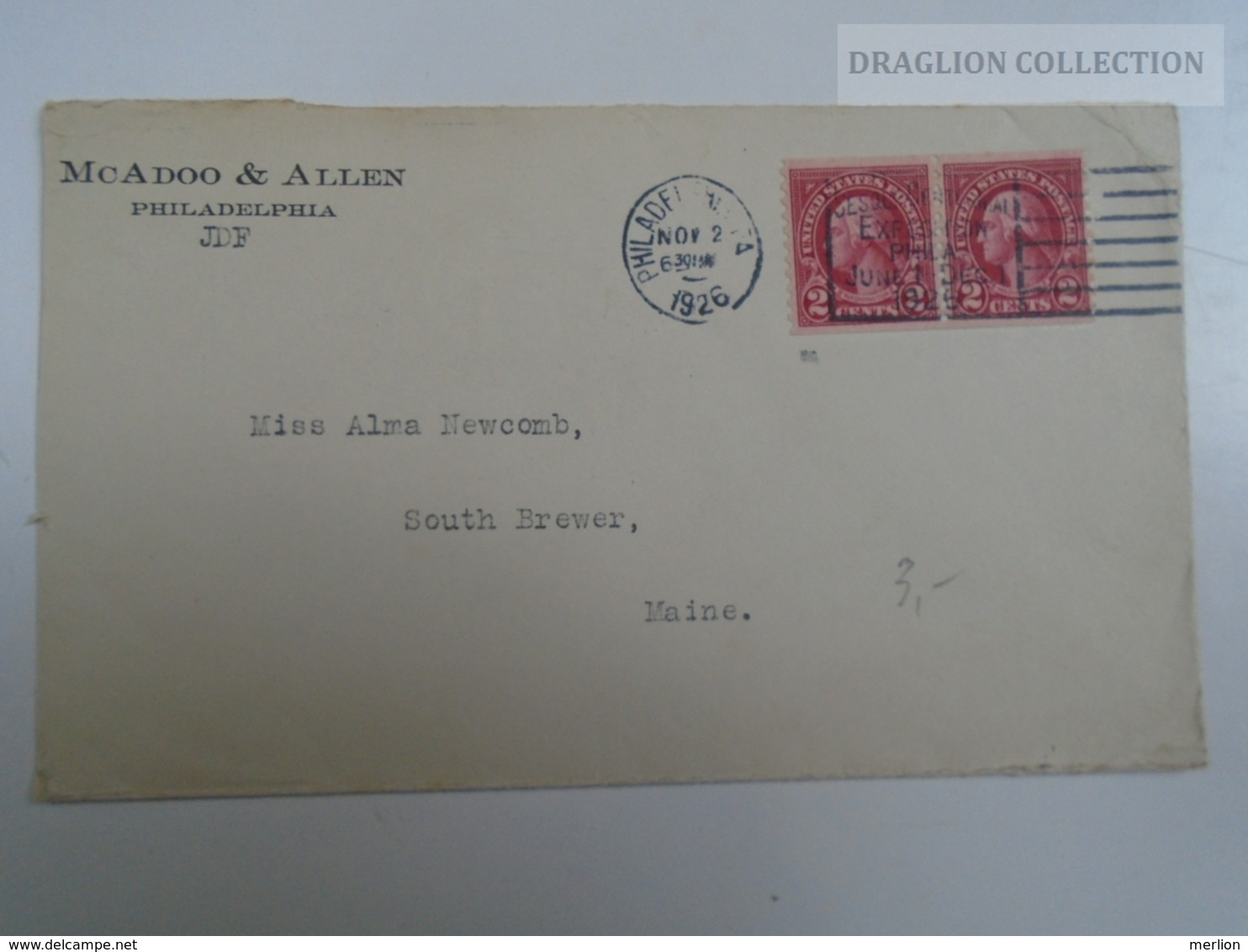 E0154   USA  Cover   1926     2+2 Cents  Cancel Philadelphia  PA  McAdoo & Allen - Other & Unclassified