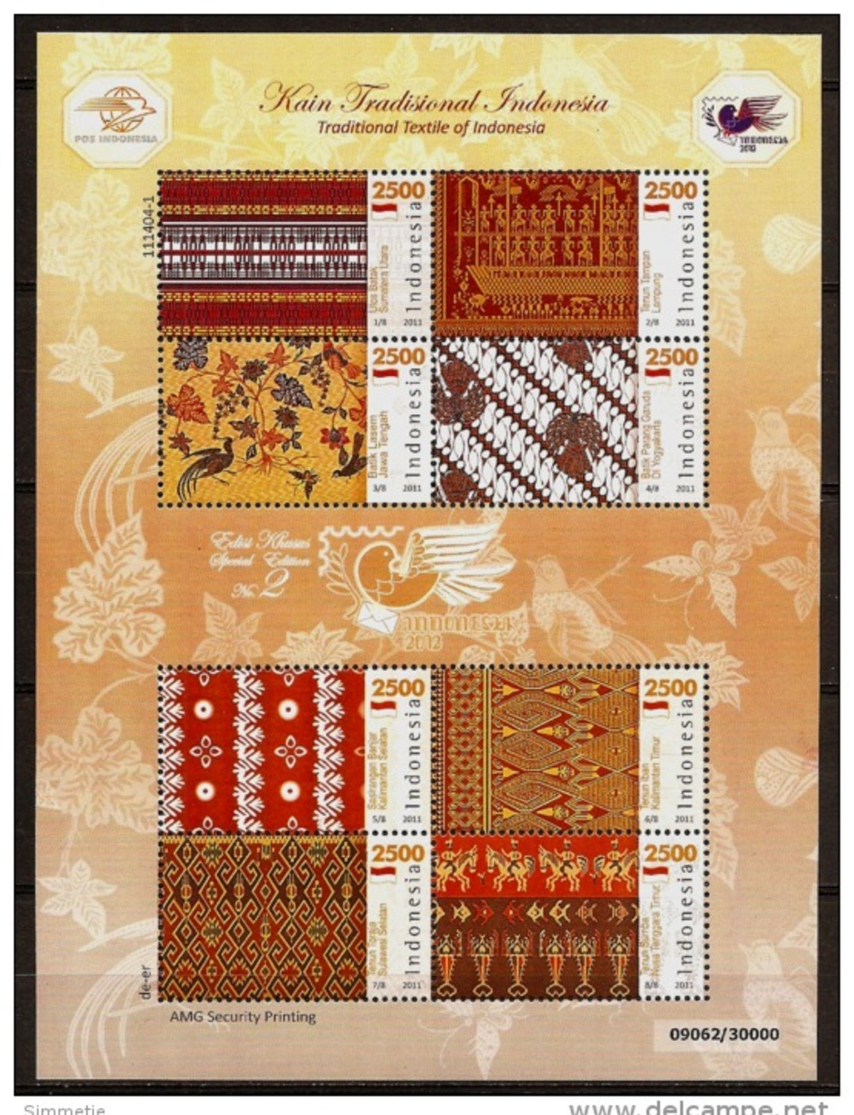 INDONESIA 2011 - Trad. TEXTILE Of INDONESIA / Var. Provinces Batik Etc. - No. 2 Minisheet (8v) MNH ** I755 - Indonesien