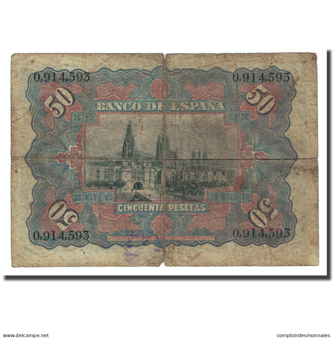 Billet, Espagne, 50 Pesetas, 1907-07-15, KM:63a, B+ - 50 Peseten