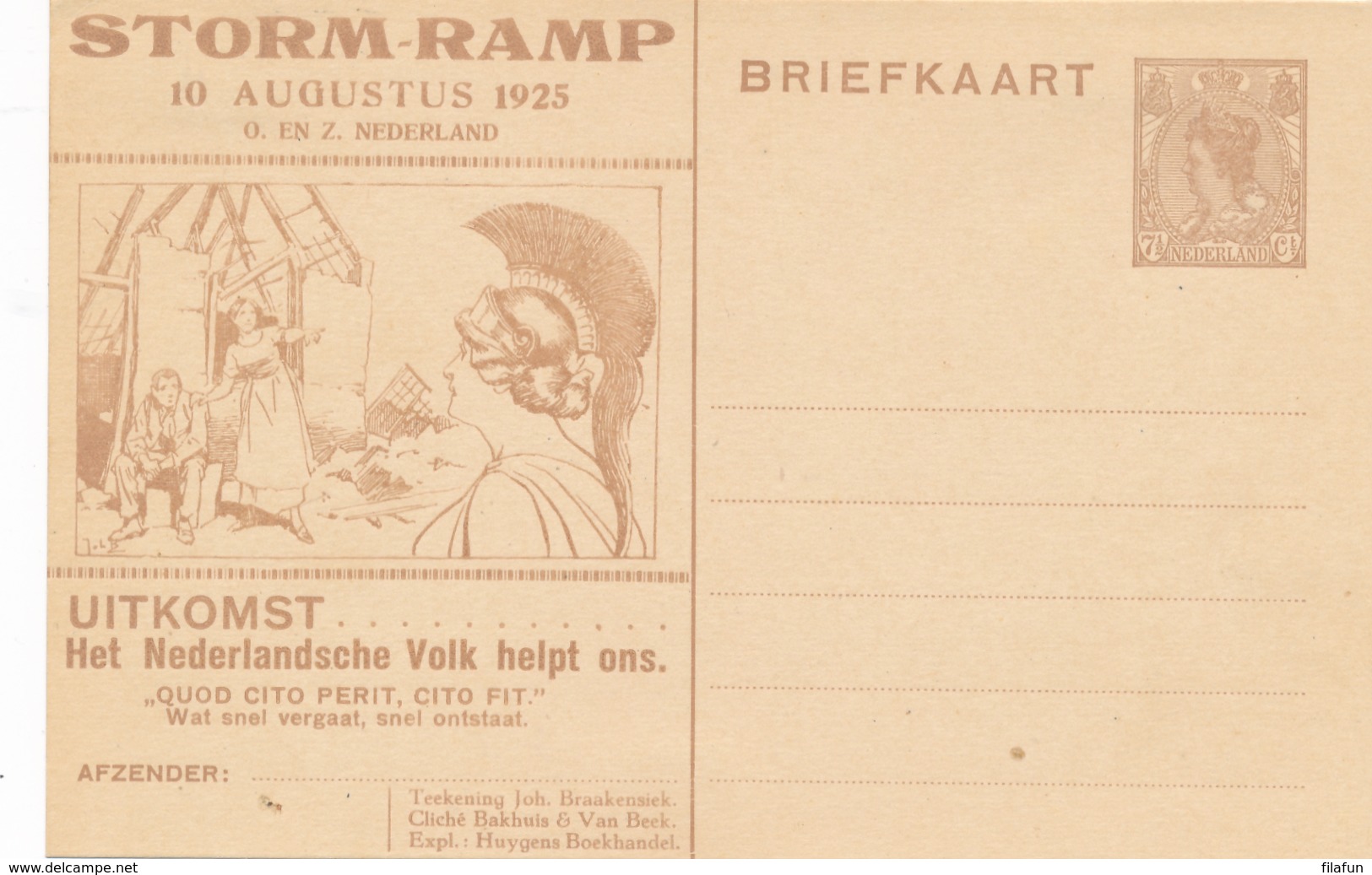 Nederland - 1925 - 7,5 Cent Bontkraag, Huygens Stormramp Borculo-briefkaart STR-3 - Ongebruikt - Ganzsachen