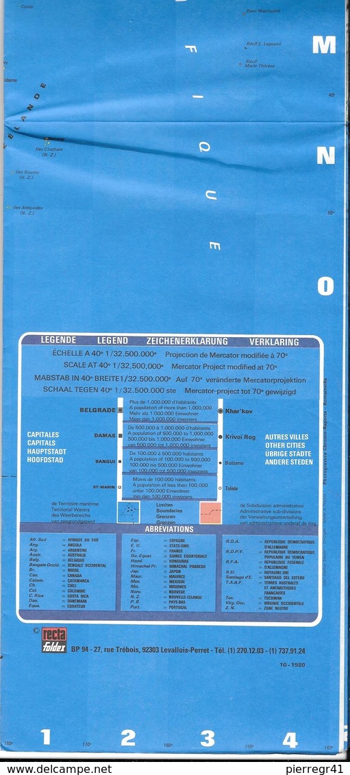 CARTE-DU MONDE-RECTA/FOLDEX-10/1980-PUB JOURNEE MONDIALE DE L EPARGNE--TBE-COMME NEUF - Cartes Routières