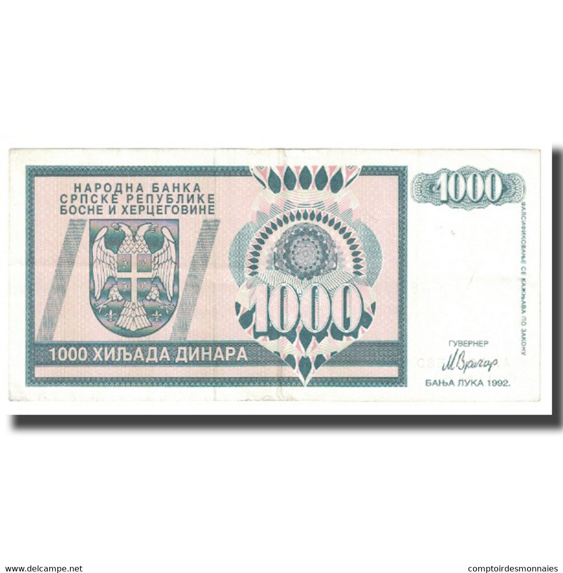 Billet, Bosnia - Herzegovina, 1000 Dinara, 1992, KM:137a, TTB - Bosnie-Herzegovine