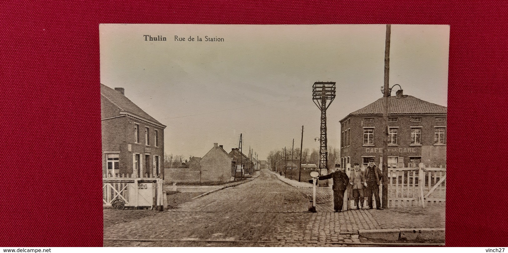 Thulin Rue De La Station Gare Cheminaux Café De La Gare Train Hensies 1920 - Hensies