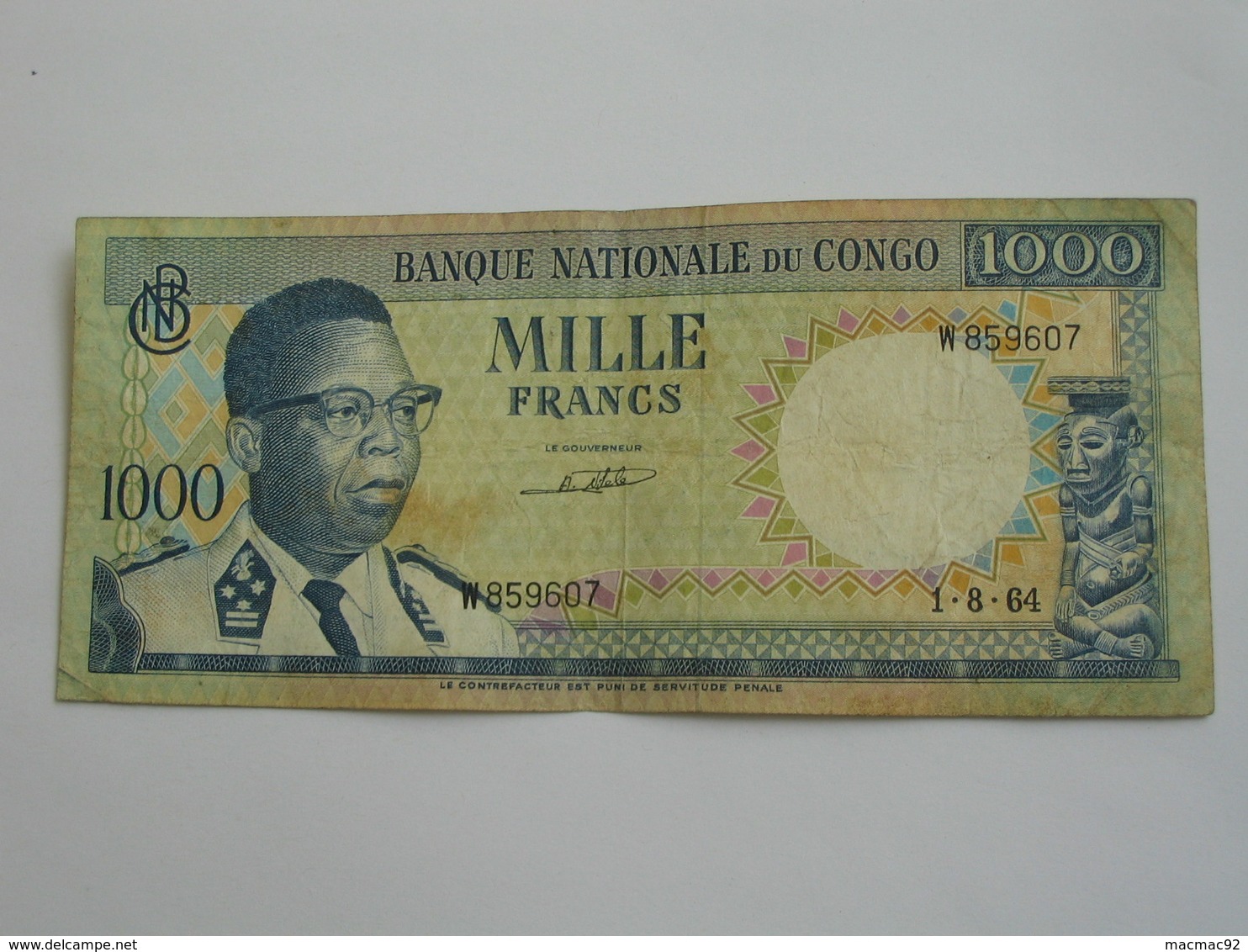 1000 Francs 1964 - Banque National Du Congo  **** EN ACHAT IMMEDIAT **** Billet Assez Rare - Republic Of Congo (Congo-Brazzaville)