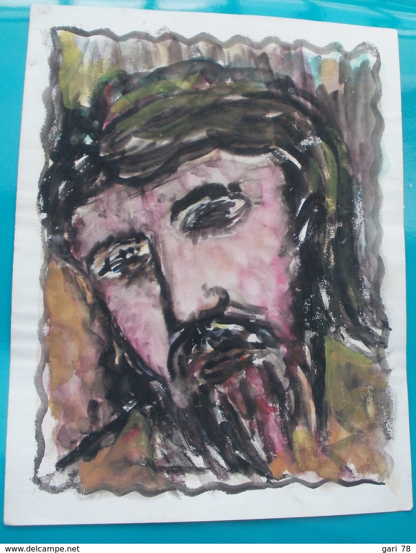 Peinture Sur Papier, Représenant La Tête Du Christ Sur La Croix - Autres & Non Classés