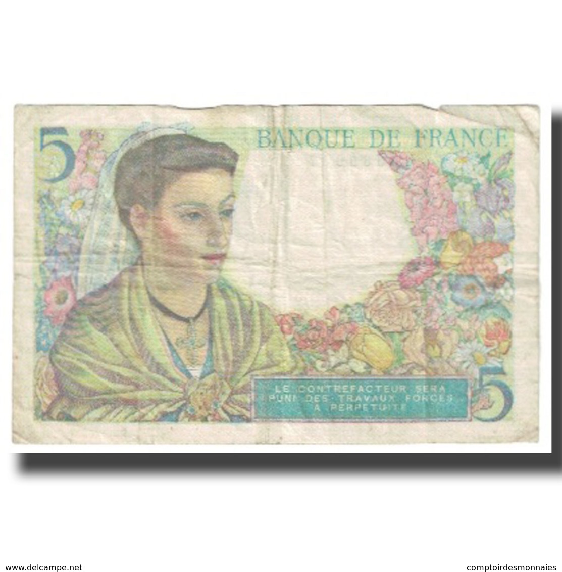France, 5 Francs, 1943, 1943-06-02, TB, Fayette:5.1, KM:98a - 5 F 1943-1947 ''Berger''