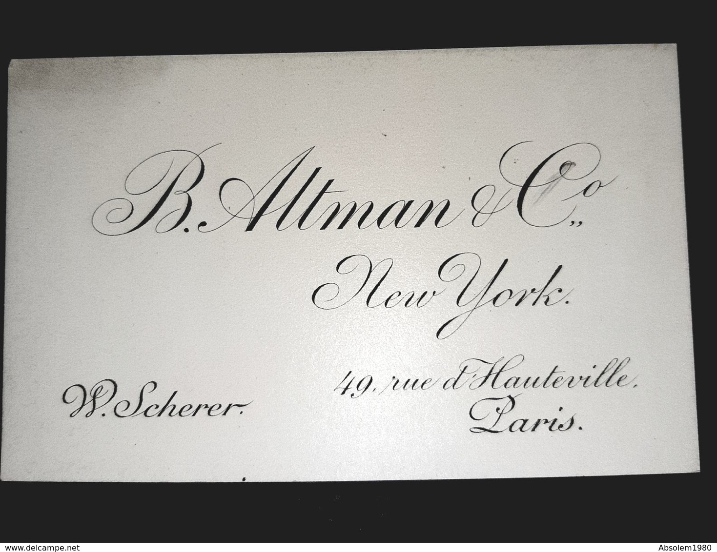 . ALTMAN & CO GRANDS MAGASINS NEW YORK 5ème AVENUE FIFTH AVENUE ANCIENNE CARTE VISITE B W. SHERER ETATS UNIS USA STORE - Visiting Cards