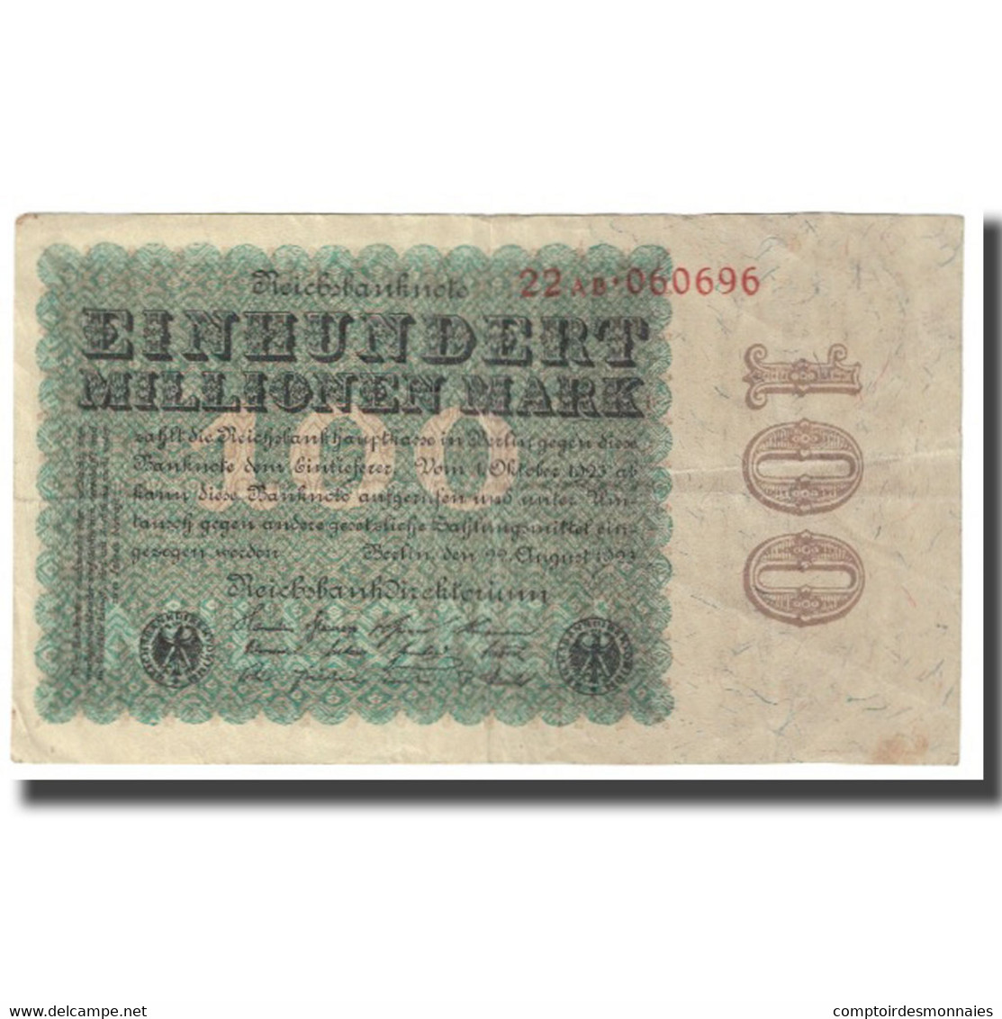 Billet, Allemagne, 100 Millionen Mark, 1923, 1923-08-22, KM:107a, SUP - 100 Mark