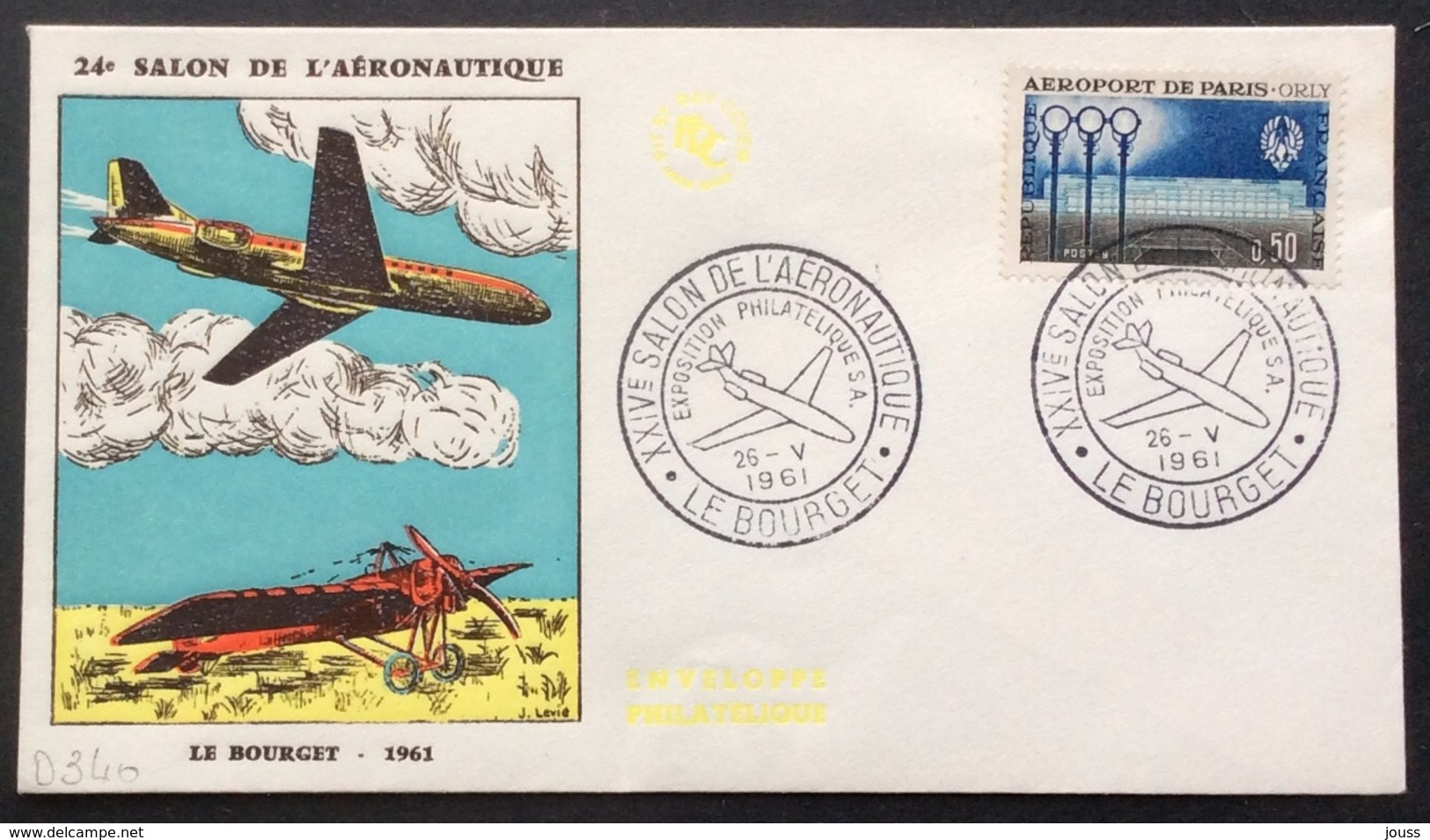 D340 XXIV Salon De L’Aéronautique Le Bourget Exposition Philatélique S A.26/5/1961 1283 Aéroport De Paris Orly - Commemorative Postmarks
