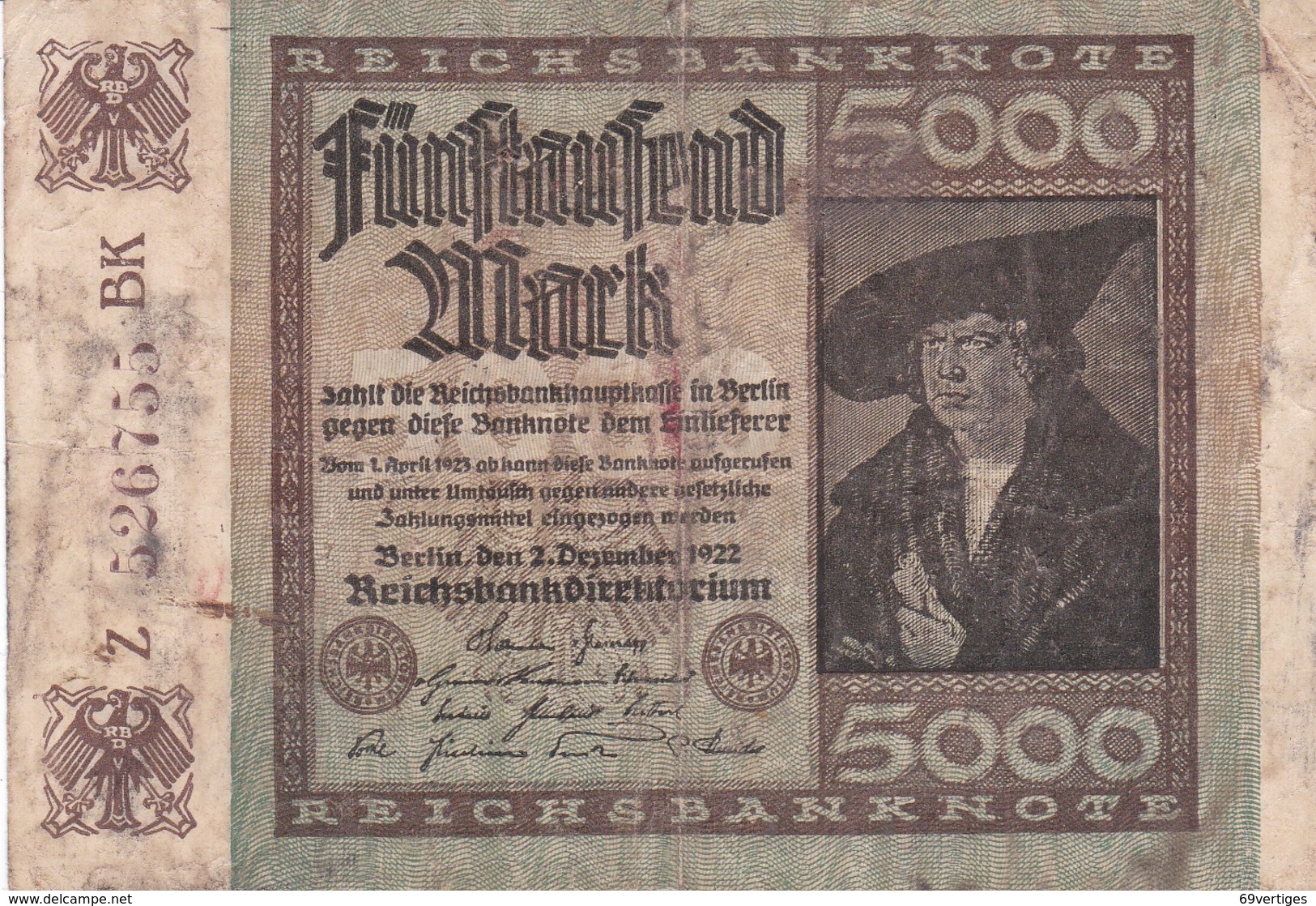 5000 MARK, Berlin 1922, Z 526755 BK - 5.000 Mark