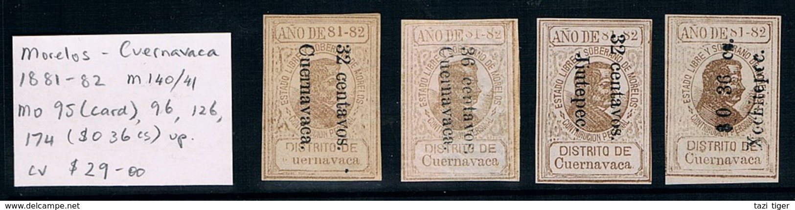 MEXICO • 1881-2 • Morelos - District Of Cuernavaca State Revenues • M 140/41, MO 95, 96, 126, 174 (4) - Mexico