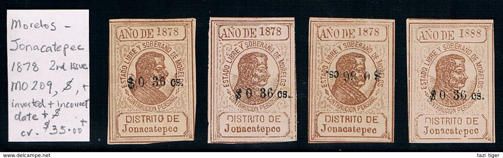 MEXICO • 1878 • Morelos - District Of Cuernavaca, Jonacatepec Overprinted State Revenues (4) - Mexico