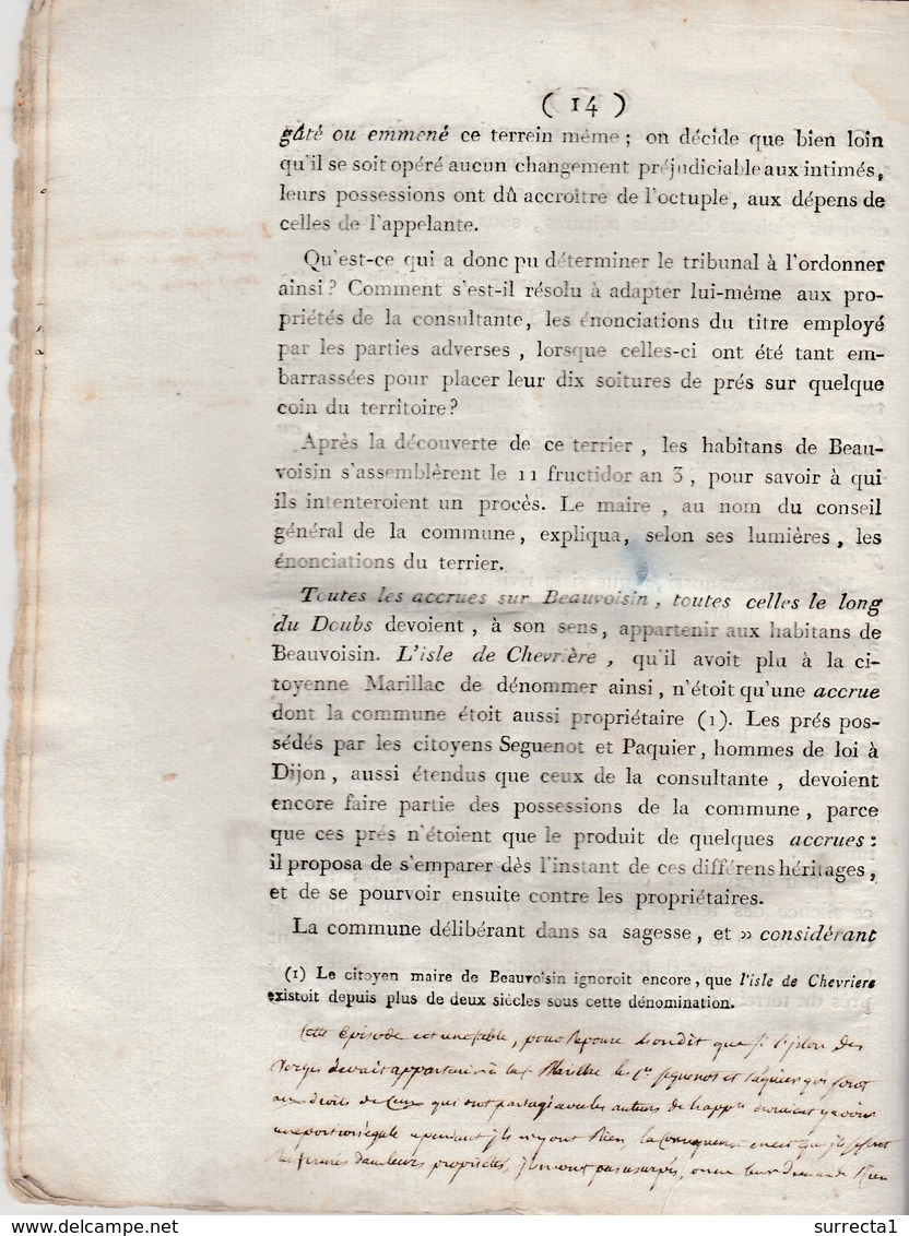 12 Thermidor An 6 / Appel Contestation Jugement / Citoyenne Marillac / Communes Beauvoisin & Chaussin / 39 Jura - Documents Historiques