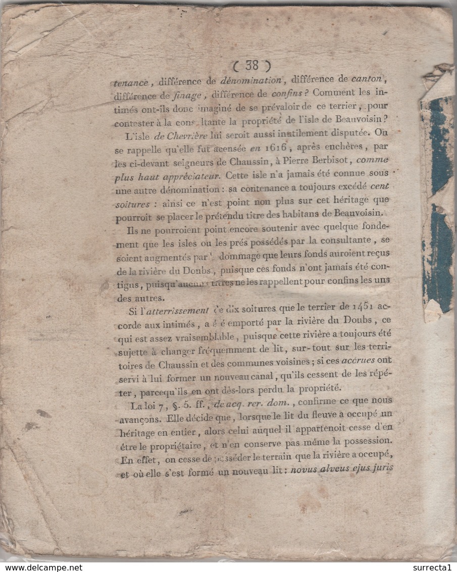 12 thermidor An 6 / Appel contestation jugement / Citoyenne Marillac / Communes Beauvoisin & Chaussin / 39 Jura