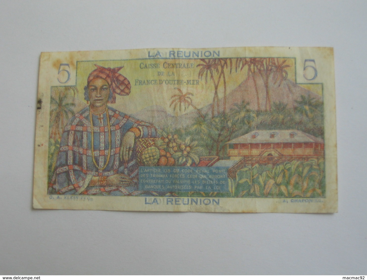 5 Francs - BOUGAINVILLE  - LA REUNION - Caisse Centrale De La France D'outre-mer  **** EN ACHAT IMMEDIAT **** - Reunion