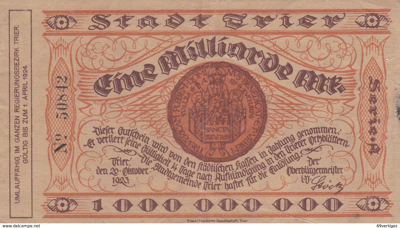 1000 000 000 MARK, Berlin 1923, A 50842 - 1 Mrd. Mark