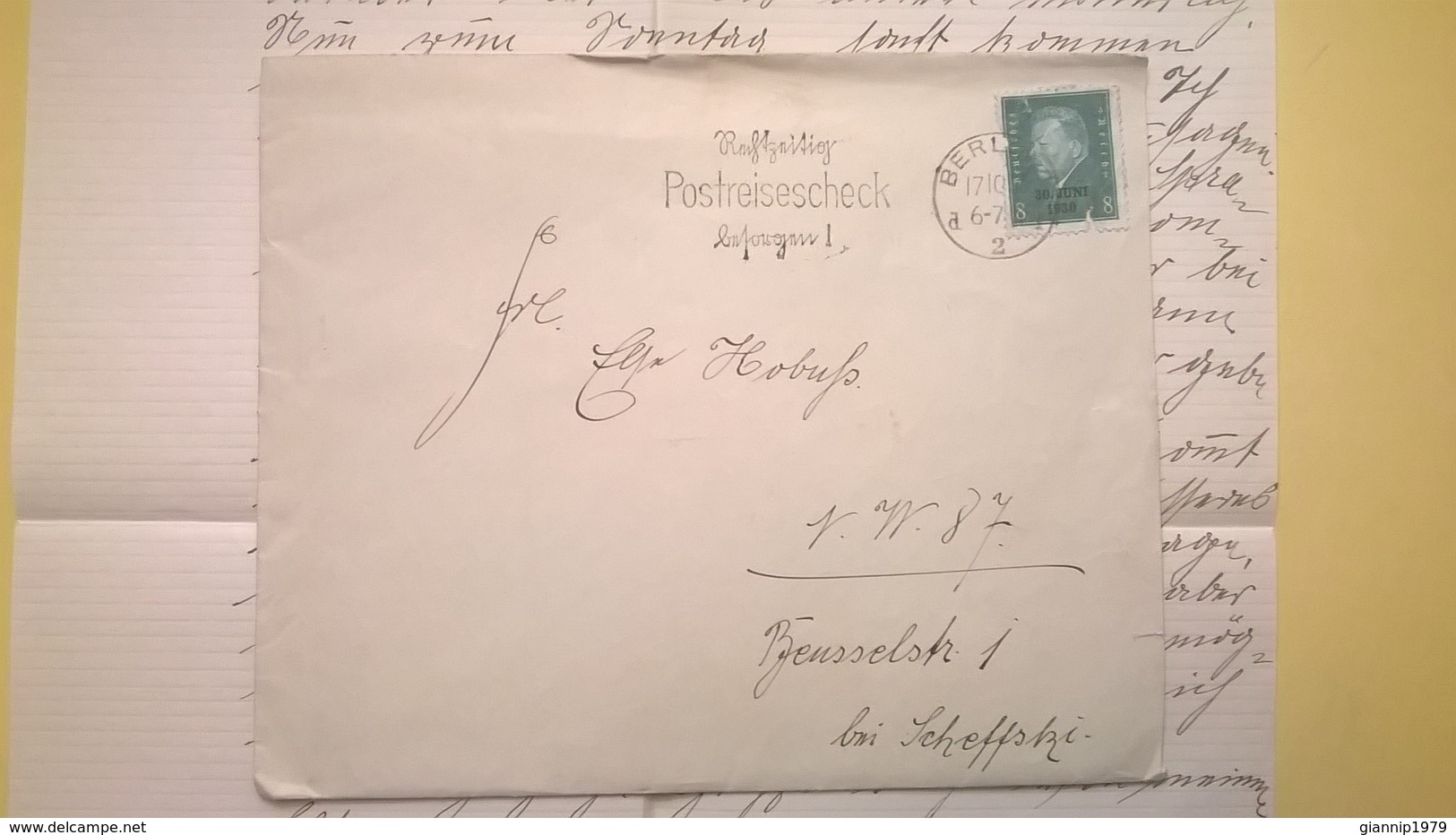 1930 BUSTA E LETTERA GERMANIA GERMANY BOLLO FRIEDRICH EBERT OVERPRINTED ANNULLO BERLIN DEUTSCHES REICH ETICHETTA - Storia Postale