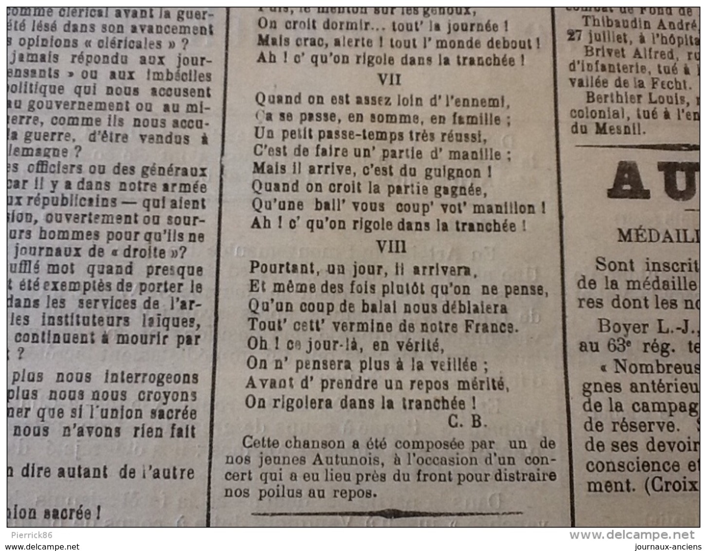 13 JOURNAUX DE AOÛT 1915 Guerre 14/18 LE MORVAN RÉPUBLICAIN / SAÔNE ET LOIRE  A VOIR