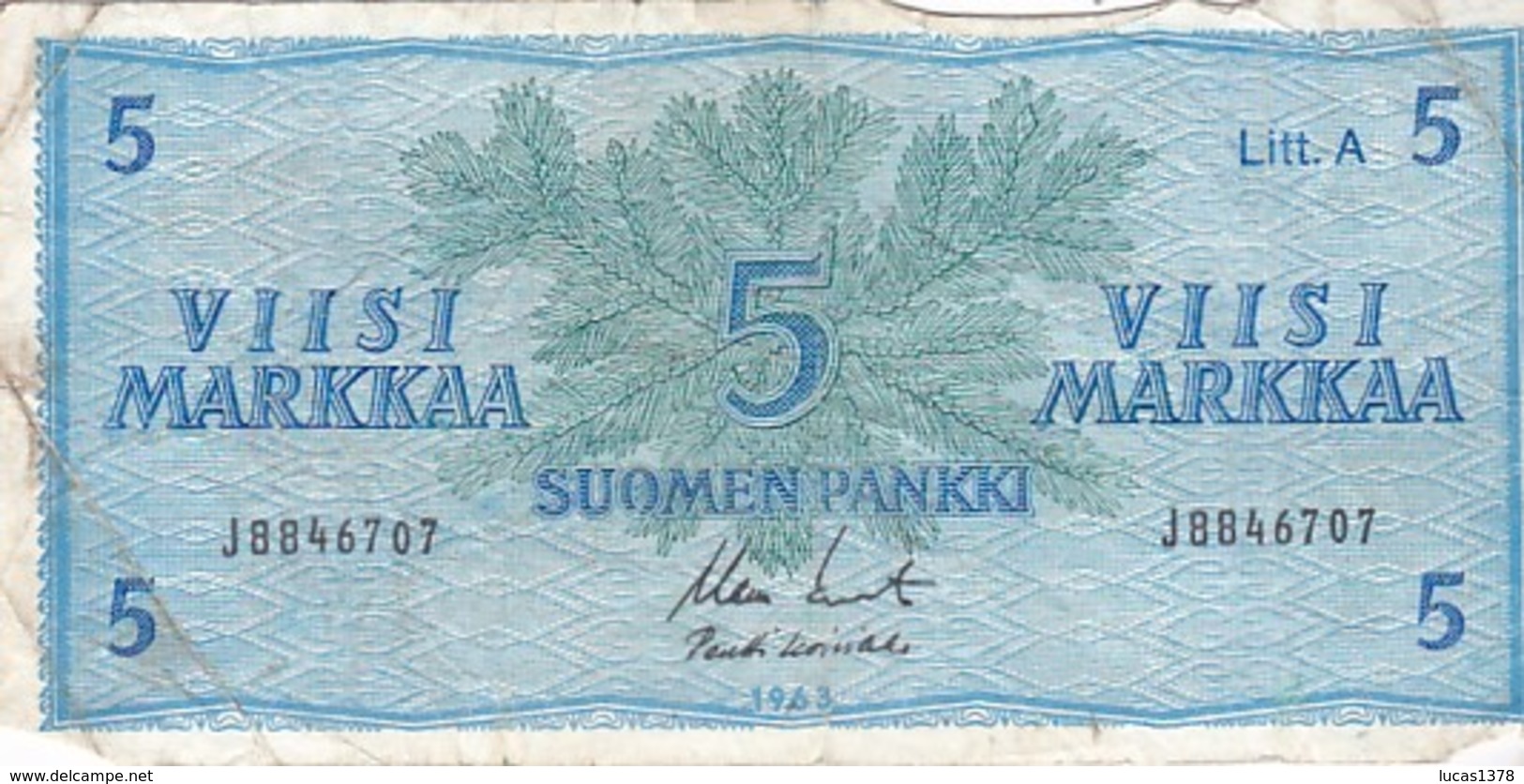 Billet - FINLANDE - 5 Markkaa - De 1963 - Finlande