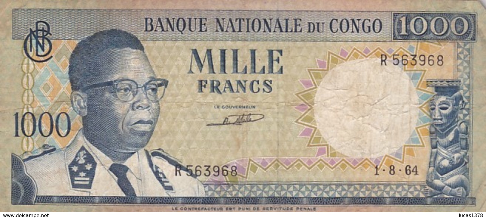 CONGO 1000 FRANCS 1964 / NON PERFORE - République Démocratique Du Congo & Zaïre