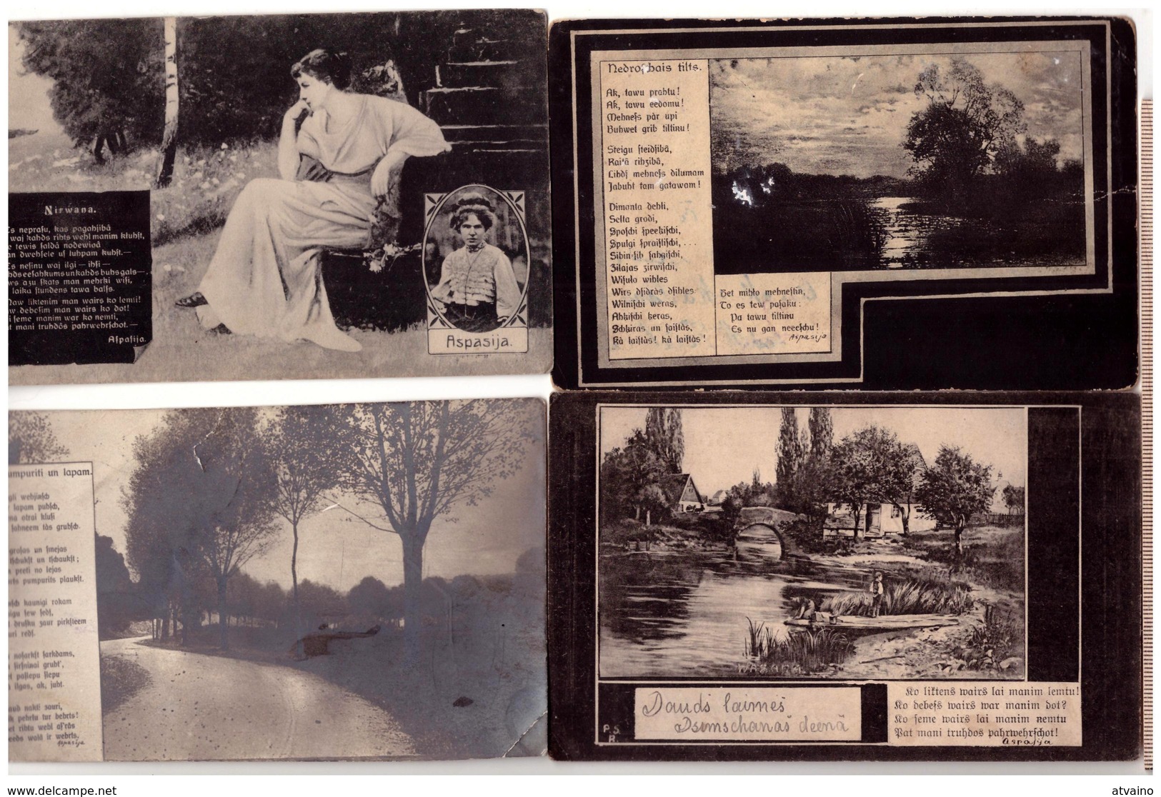 LATVIA LETTLAND ASPAZIJA DZEJA X 4 GREETING CARD VINTAGE PHOTO POSTCARD 1910-1921 - Latvia