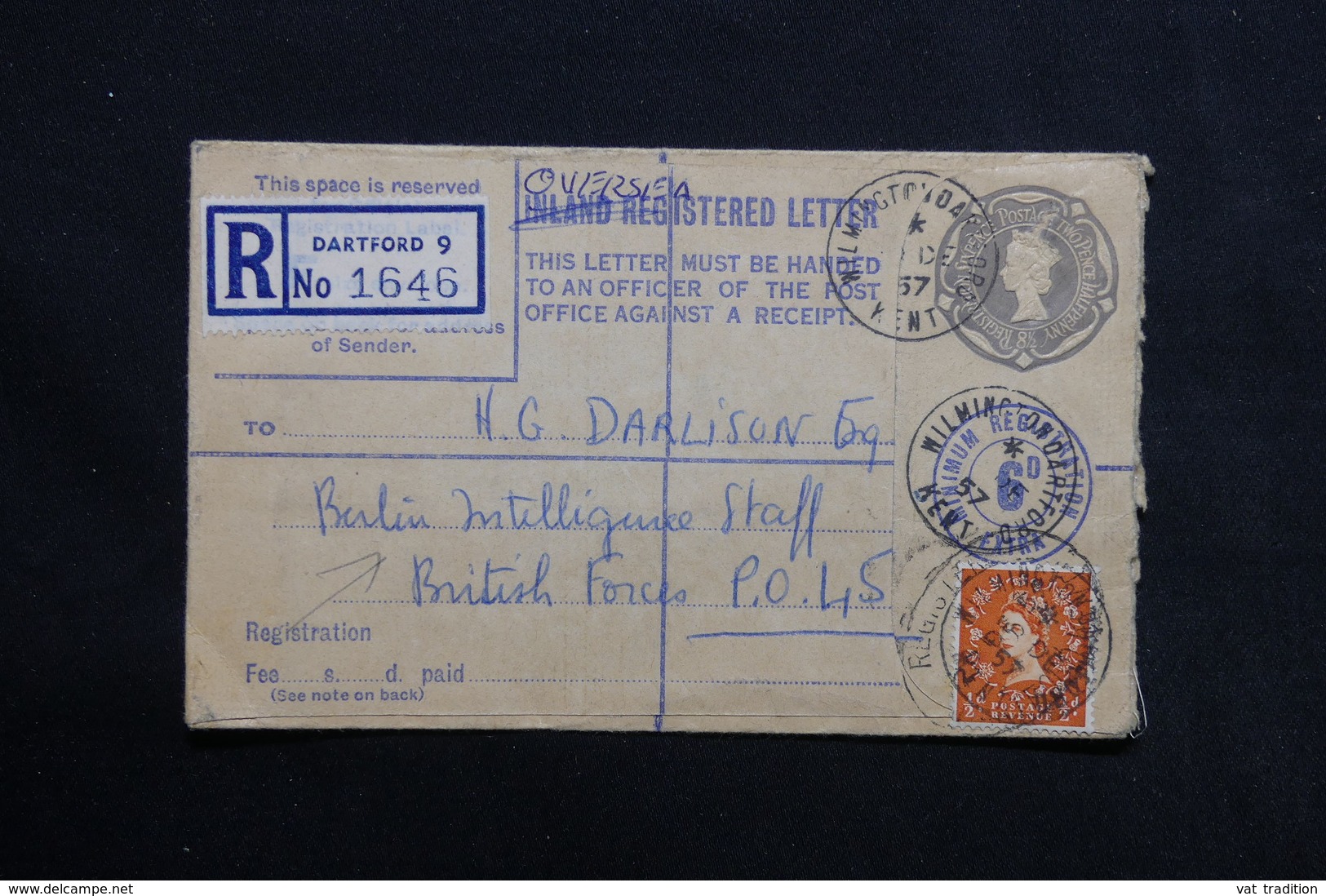 ROYAUME UNI - Entier Postal En Recommandé De Dartford Pour Les Forces Britanniques à Berlin En 1957 - L 28584 - Postwaardestukken