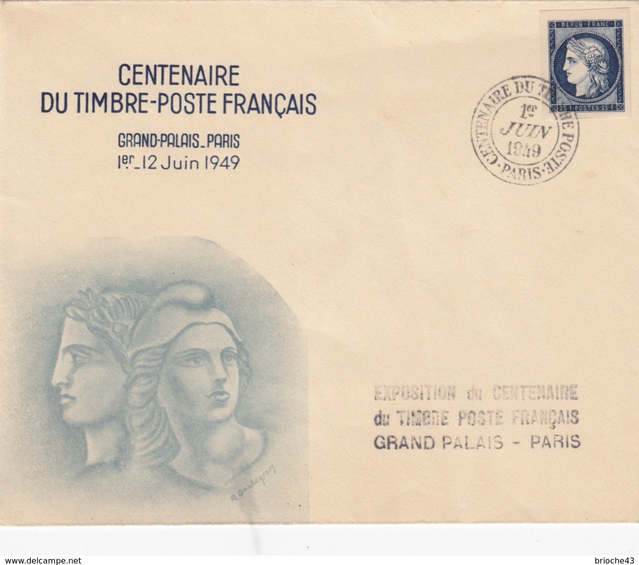 FRANCE - LETTRE CENTENAIRE DU TIMBRE POSTE FRANCAIS - GARND PALAIS PARIS 1-12 JUIN 1949   / 1 - 1921-1960: Période Moderne