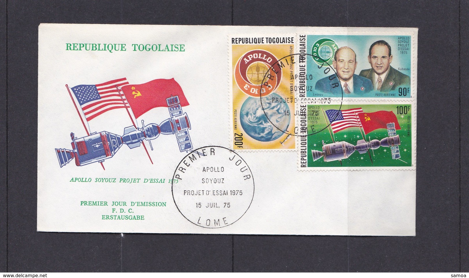 Togo 1975 PA 261-63 FDC Espace Apollo Soyouz Cosmonautes Drapeaux - Togo (1960-...)