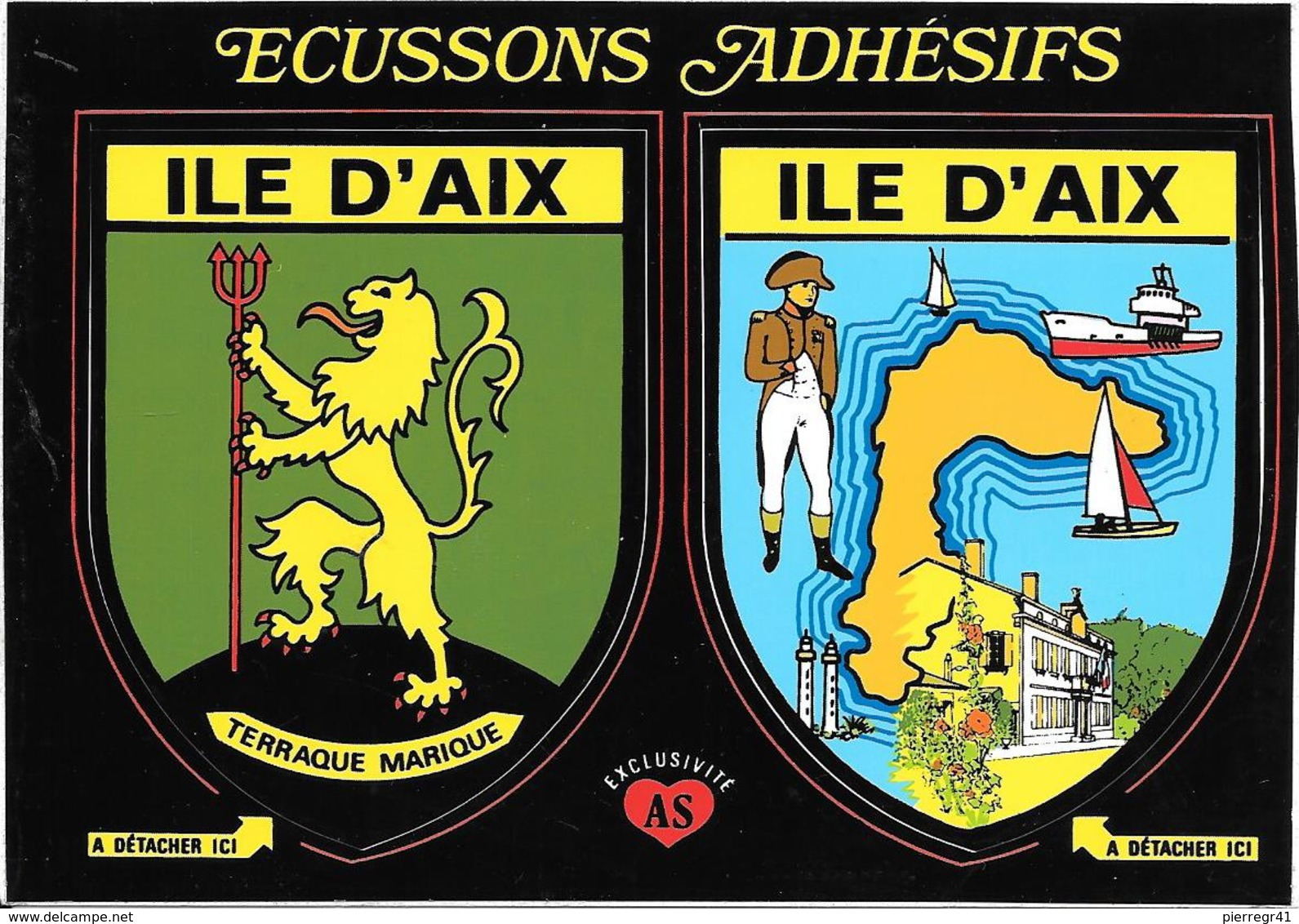 CARTE -AUTOCOLLANT-ECUSSON ADHESIF-Edit AS De COEUR-17-ILE D AIX-TBE - Stickers