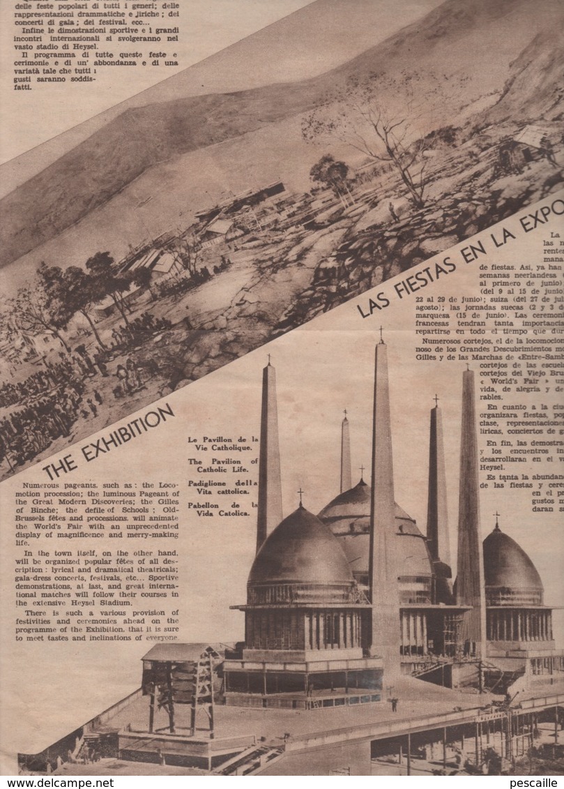 EXPOSITION INTERNATIONALE BRUXELLES 1935 - PLAN - PAVILLONS - TRANSPORTS - VIEUX BRUXELLES - ARTS - FETES - LOGEMENT -