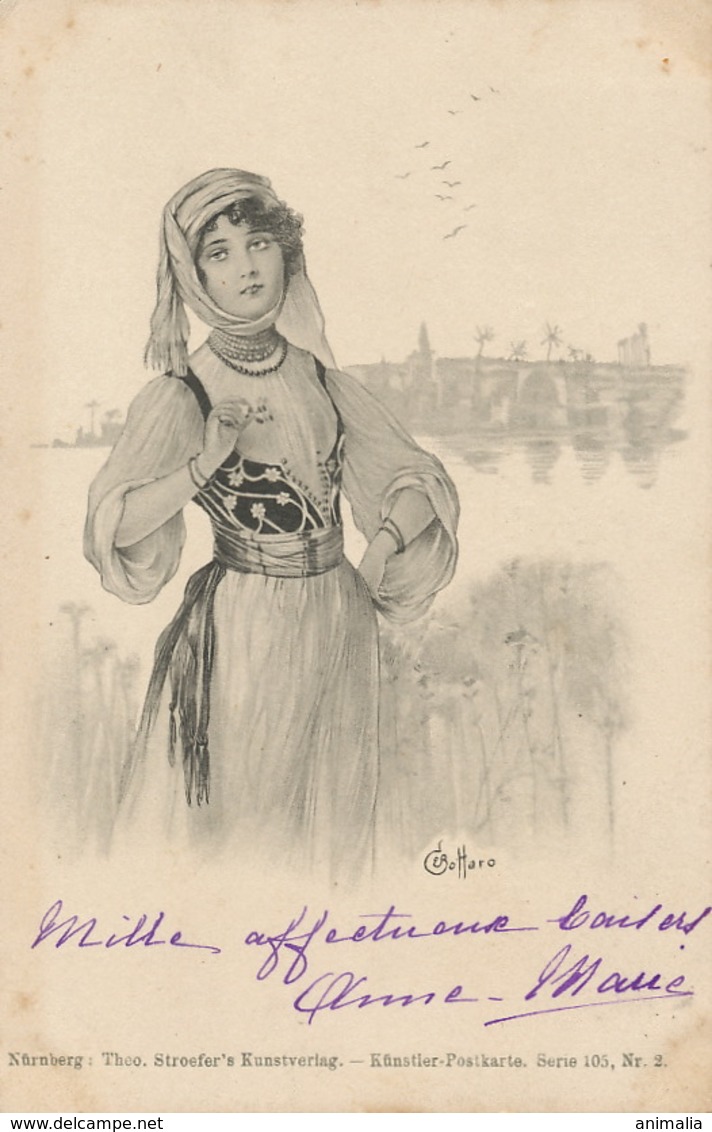 Bottaro  . Undivided Back. Used 1901 . Muslim Orient Girl . Oasis . Mosque . Edit Theo Stroefer Nurenberg - Bottaro