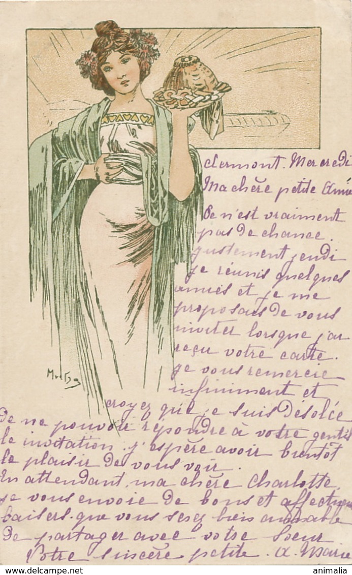 Mucha Art Nouveau . Femme Au Plat Recouvert No 58 Neudin . . Tres Bon Etat . - Mucha, Alphonse