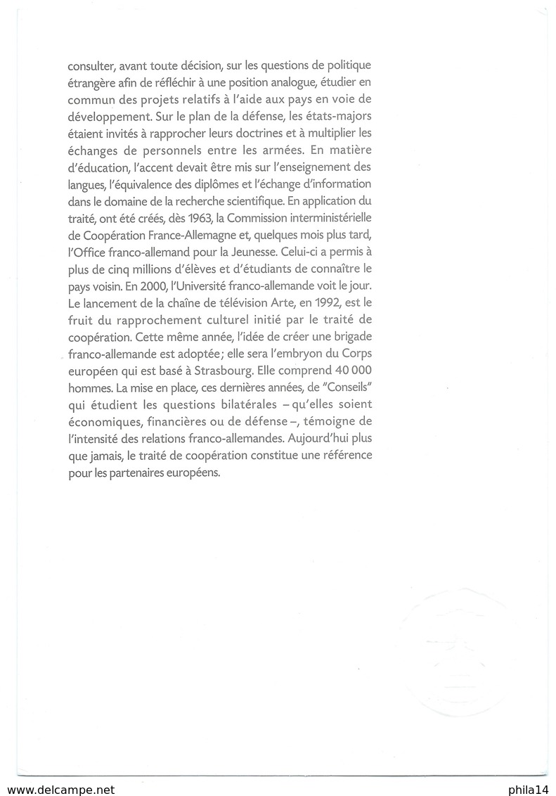 2003 NOTICE PHILATELIQUE PREMIER JOUR 40° ANNIVERSAIRE DU TRAITE SUR COOPERATION FRANC ALLEMANDE + ENV DEPUTE AVEYRON - 2000-2009