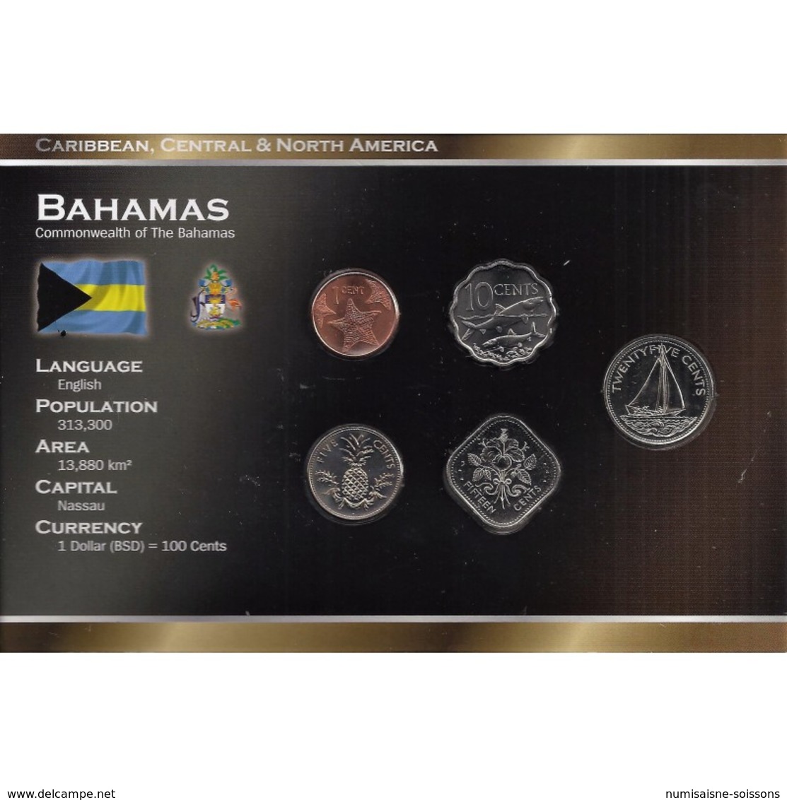 BAHAMAS - SERIE DE 5 PIECES - PLAQUETTE WORLD MONEY - FDC - Bahamas