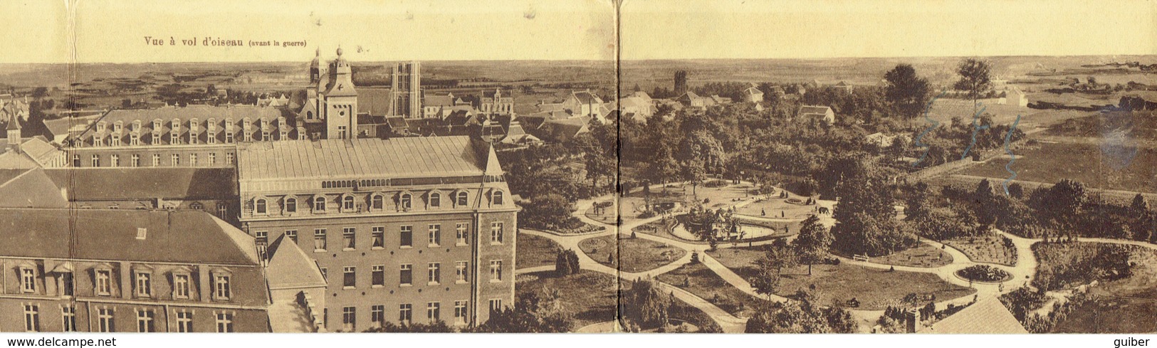 Wavre Notre Dame Institut Des Ursulines A Vol D'oiseau Avant La Guerre 1914/18 Tryptique Entier Sans Déchirures - Sint-Katelijne-Waver