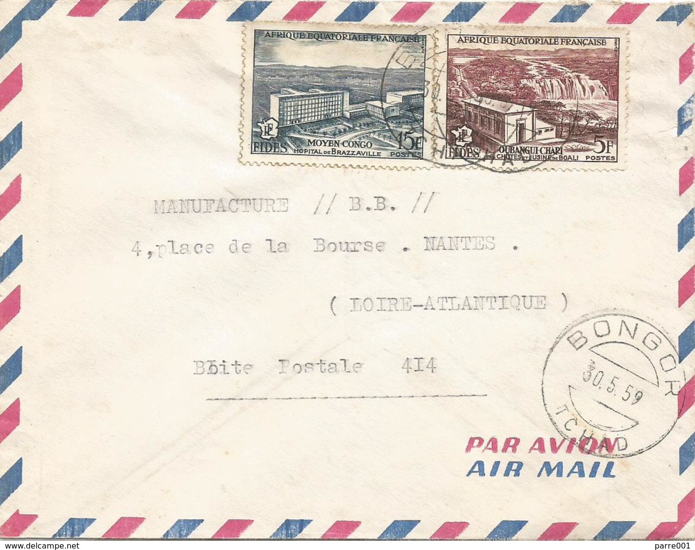 AEF Tchad 1959 Bongor Boali Electicity Hydrodam Hospital Cover - Brieven En Documenten