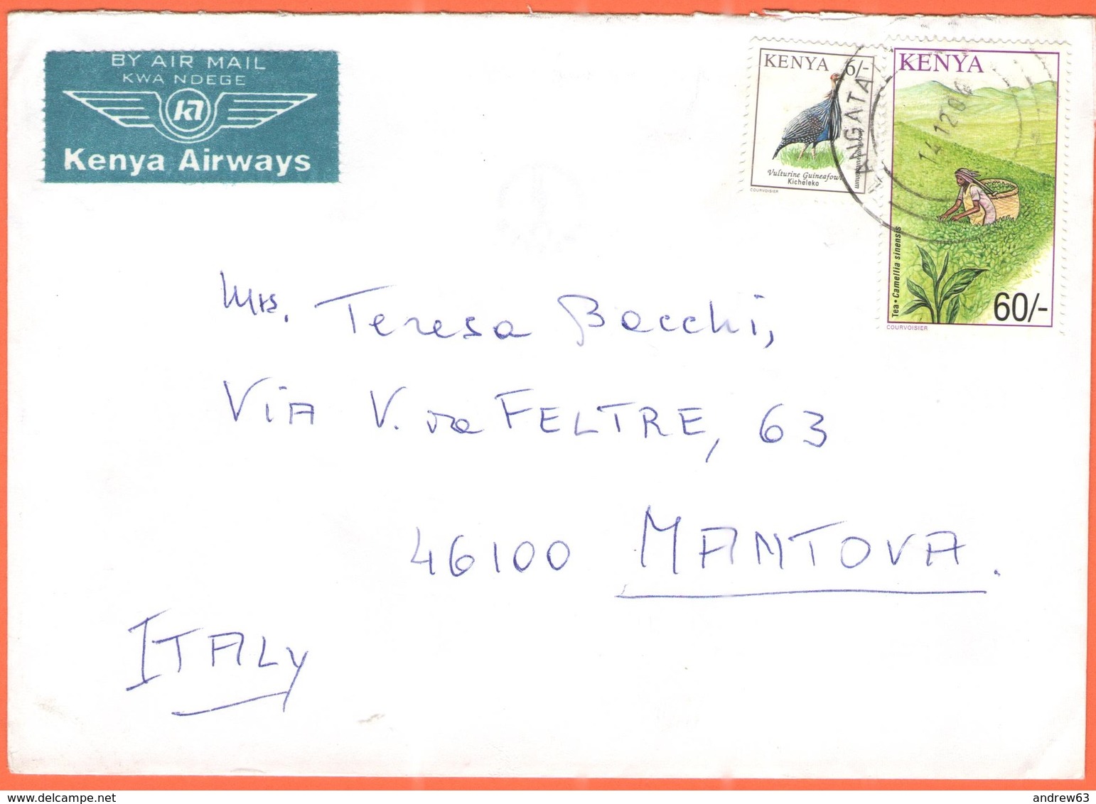 KENYA - 2004 - 6 Kicheleko + 60 Tea - Kenya Airways - Airmail - Viaggiata Da Langata Per Mantova - Kenia (1963-...)