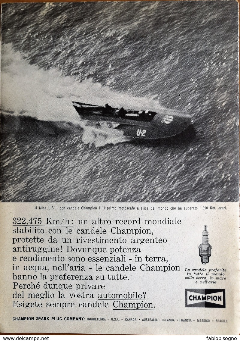 1963 - Candele CHAMPION Record Di Velocità MISS U.S.1 - 1 Pag. Pubblicità Cm. 13 X 18 - Altri & Non Classificati