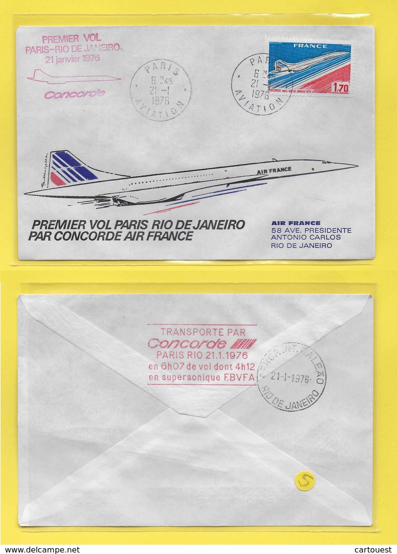 PREMIER VOL Concorde Paris - Rio Janeiro 1976 AIR FRANCE SUPERSONIQUE F.B.V.B.A 21/01/1976 - Concorde