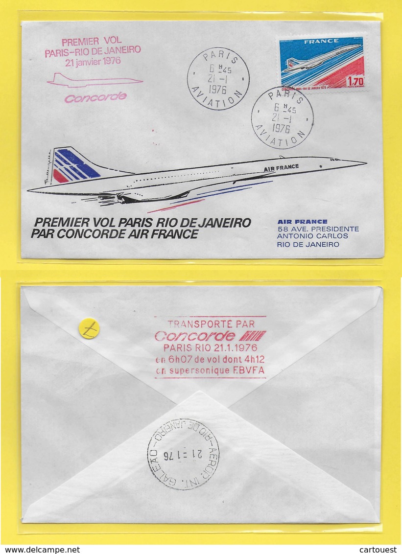 PREMIER VOL Concorde Paris - Rio Janeiro 1976 AIR FRANCE SUPERSONIQUE F.B.V.B.A 21/01/1976 - Autres & Non Classés