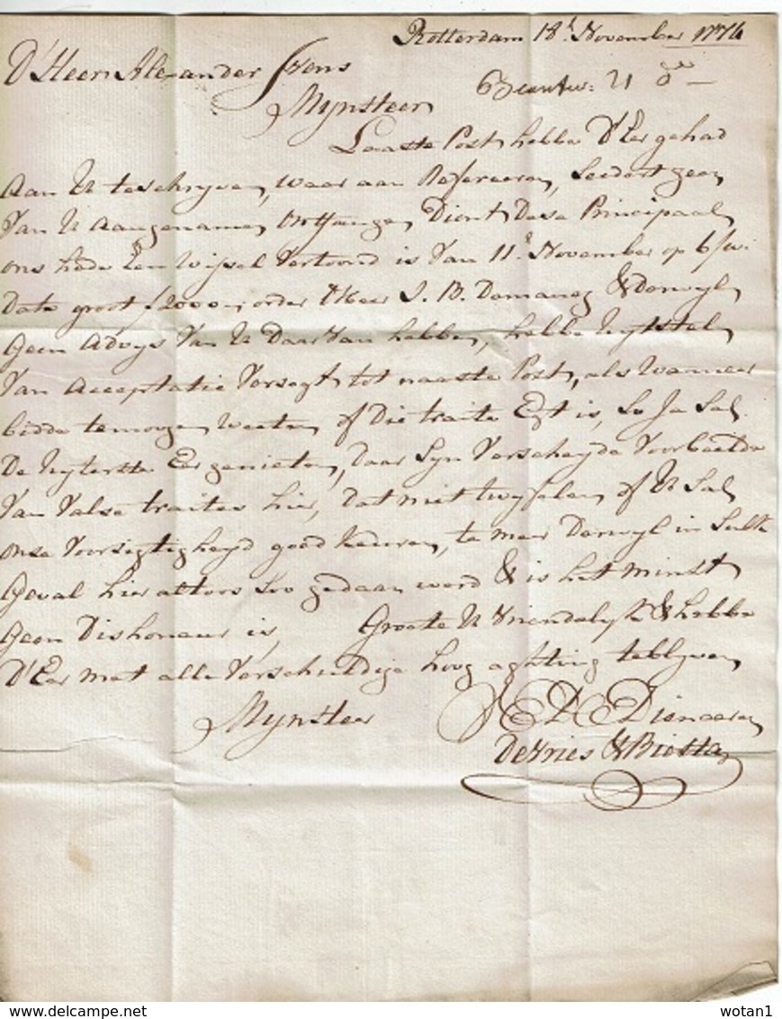 Lettre De ROTTERDAM Du 18 NOVEMBER 1774 à BRUSSEL + Port "6" + "4" Barré + Marque "H" En Rouge - 1714-1794 (Pays-Bas Autrichiens)