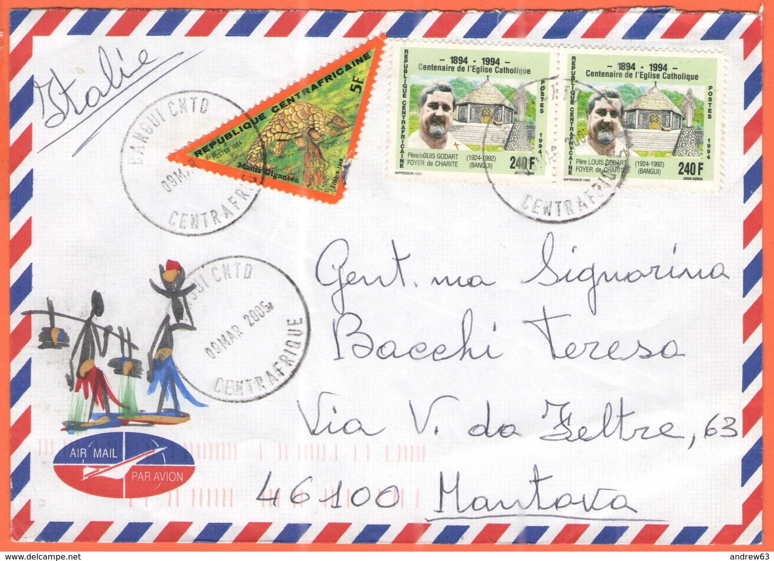 Repubblica Centrafricana - République Centrafricaine - 2005 - Timbre Taxe 5F + 2 X 240F Centenaire De L'Eglise Catholiqu - Repubblica Centroafricana