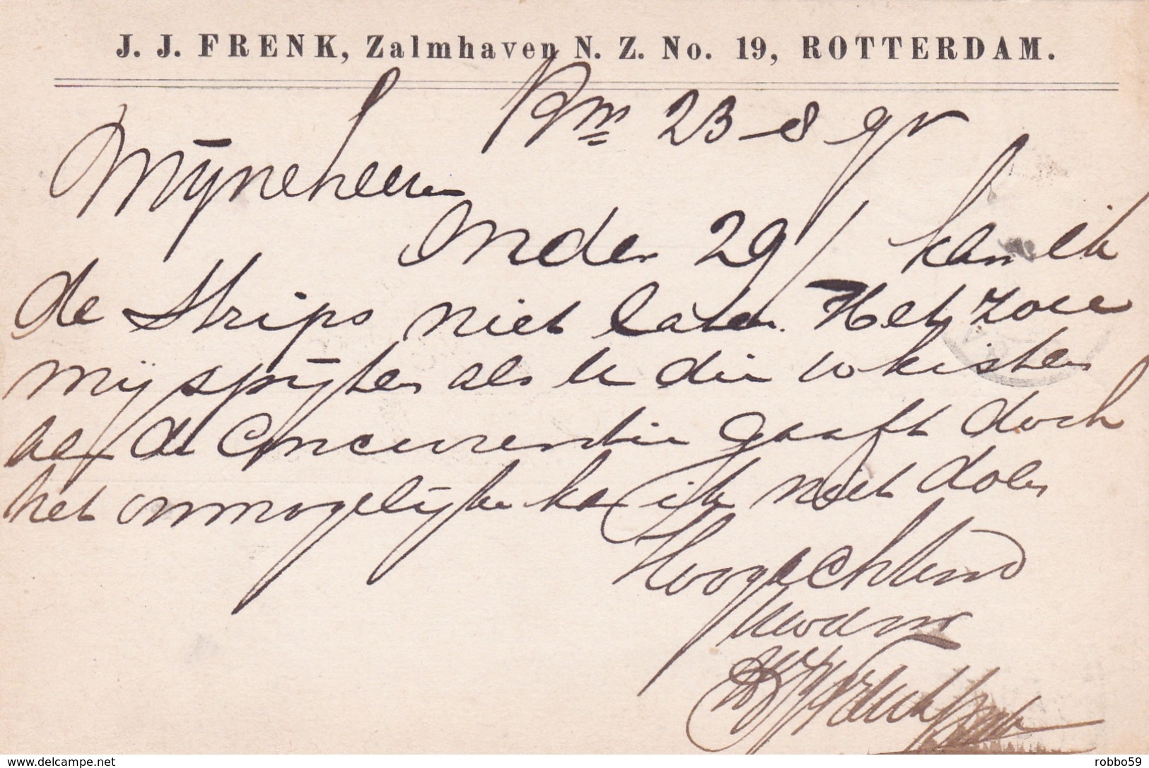 Netherlands 1895 J.J.Frenk  Rotterdam To Amsterdam Postcard - Postal Stationery