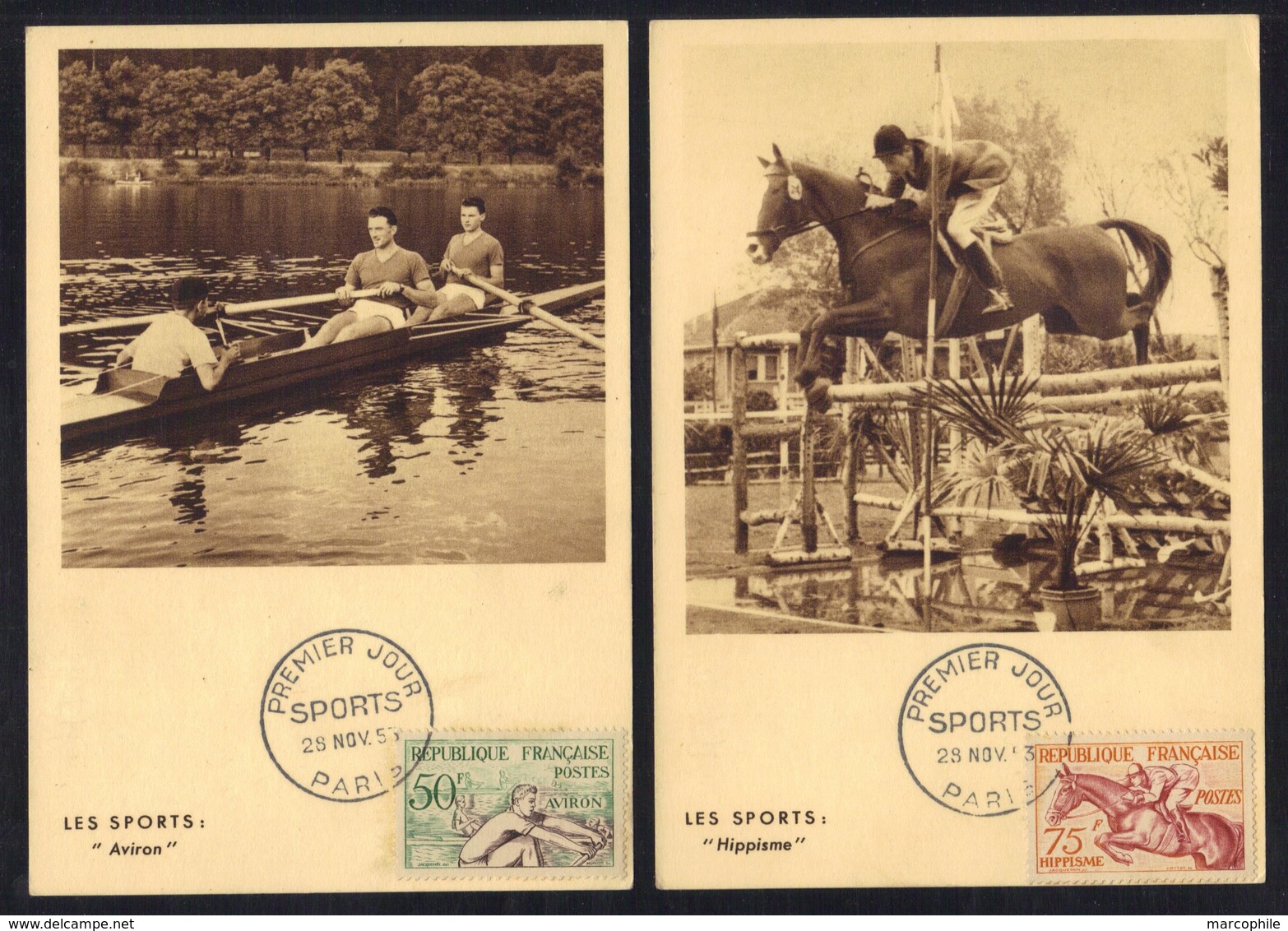 SERIE "HIPPISME" # 960 A 965 EN CARTES MAXIMUM FDC / 2 IMAGES / COTE > 90.00 € (ref 6614) - 1950-1959