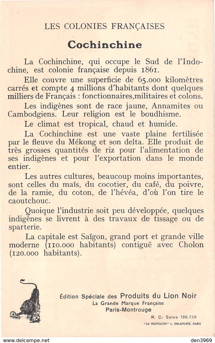 Publicité Des Produits Du Lion Noir - Les Colonies Françaises - La COCHINCHINE - Attelage De Boeufs Labour Dans Rizière - Autres & Non Classés