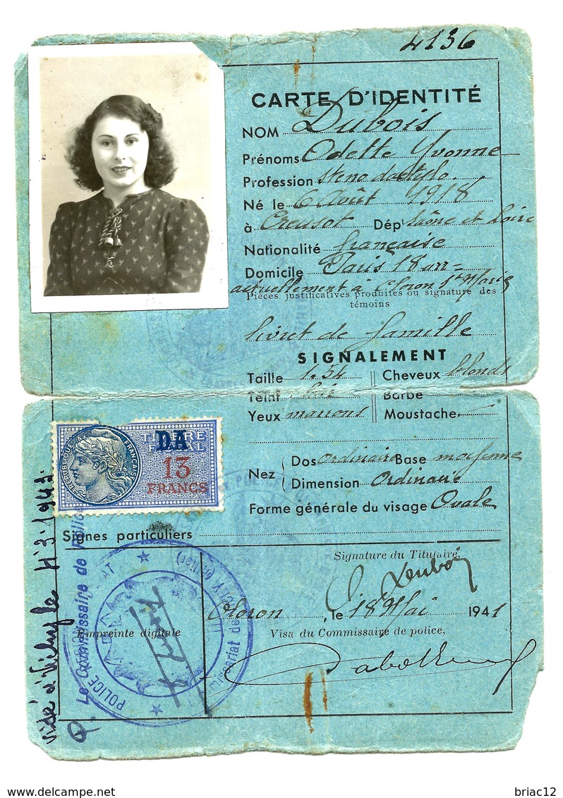 Carte D'identité "type Laisser-passer" 1941 (visé à Vichy En 1943) - 1939-45