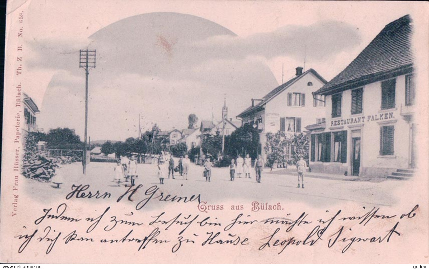 Gruss Aus Bülach, Restaurant Falken (10.8.1900) Petit Pli D'angle - Bülach